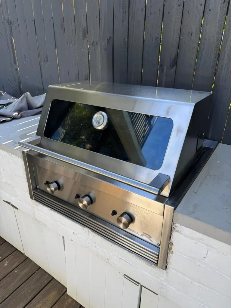 Built-in three-burner stainless-steel BBQ after detailed cleaning in Sydney